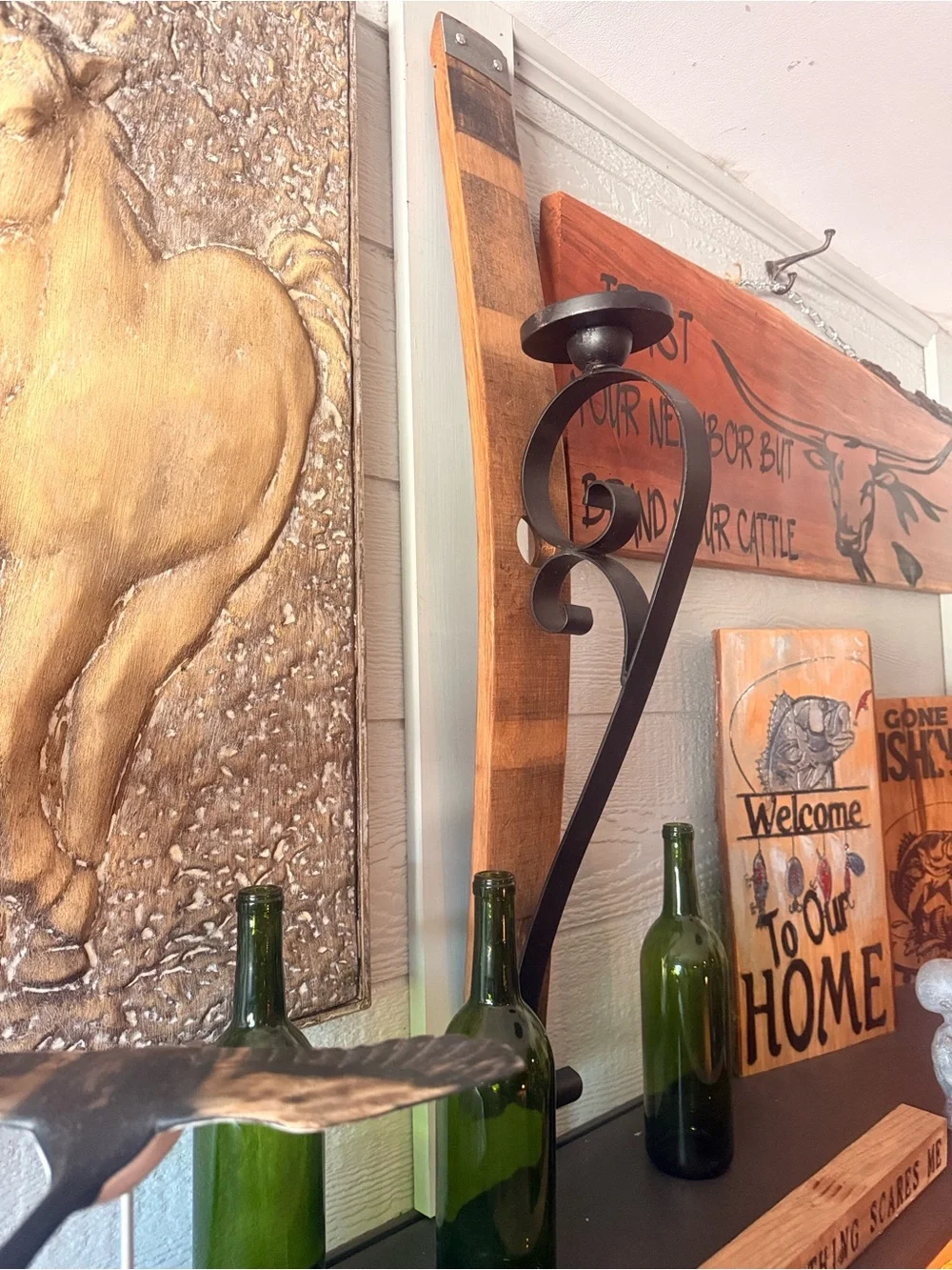 Decorative Black Metal Wall Sconce with Scroll Design -